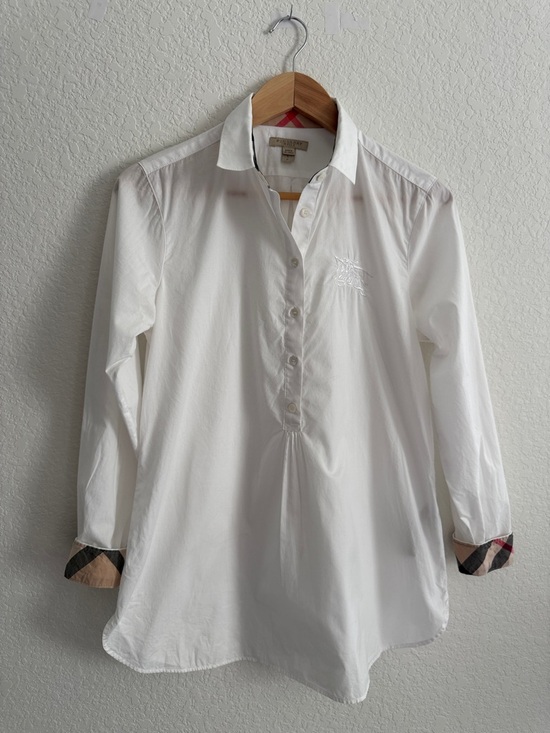 Burberry Tops - Burberry Brit White Button-Front Shirt with Check Cuff & Neck Detail Size SP